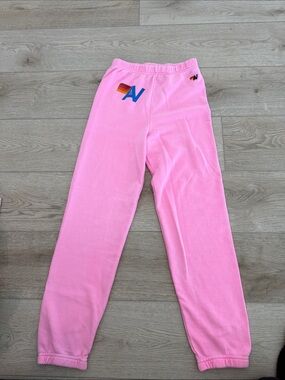 Aviator Nation Pink Sweatpants with Rainbow 'A' Logo